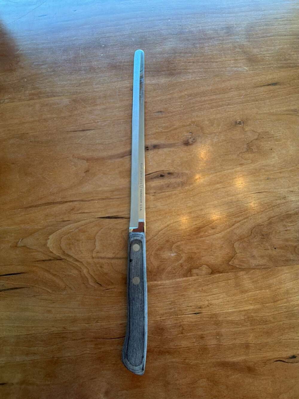 Vintage Flint Stainless Vanadium USA Slicing Knife with Wood Handle 14”